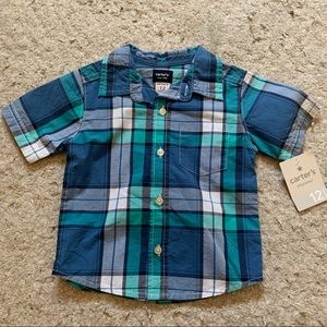 Blue woven short sleeved button up NWT